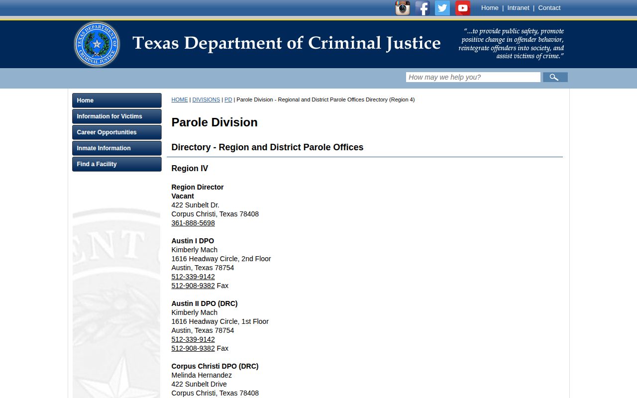 Del Rio parole office for Zavala County post-release supervision