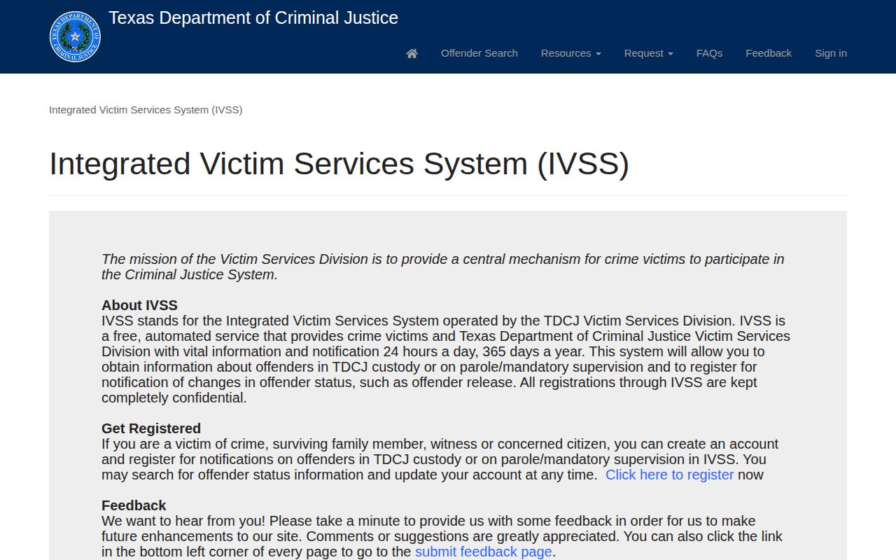 TDCJ IVSS registration for Zavala County state-prison release alerts