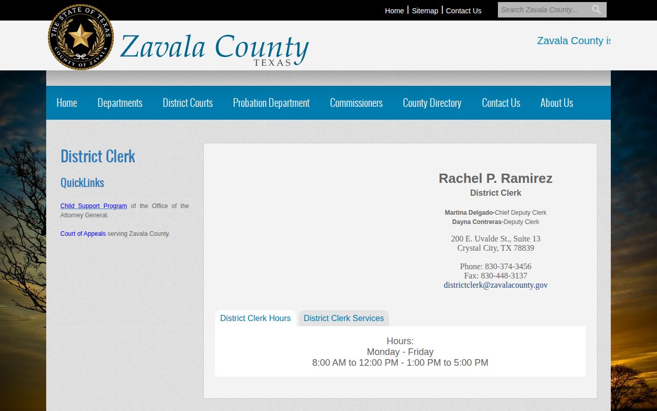 Zavala County court release record contact page