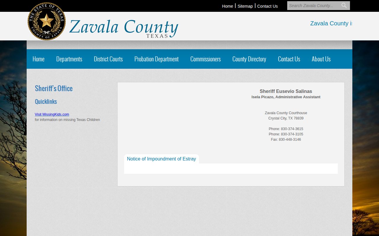 Official Zavala County Jail page without an online release feed