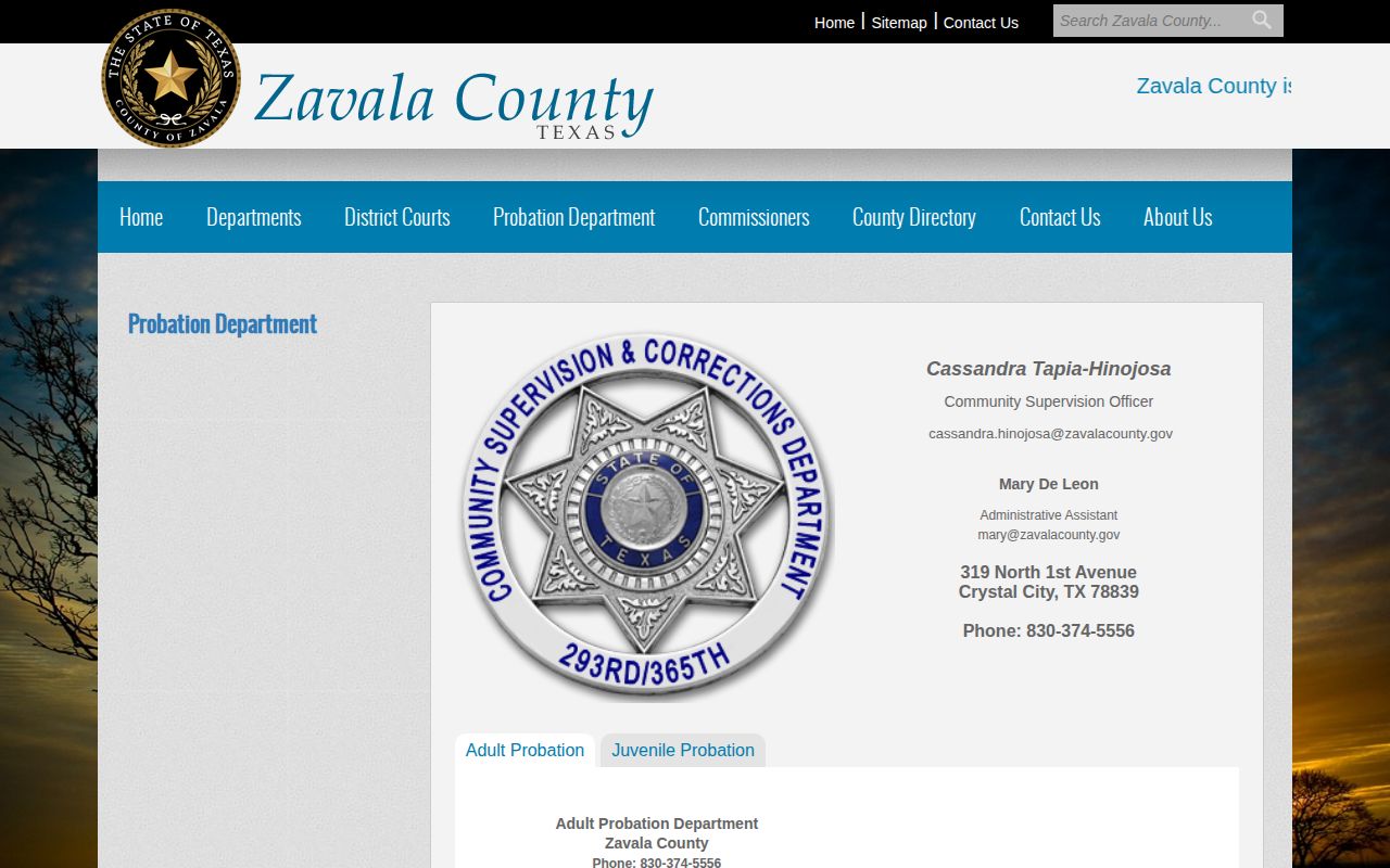 Zavala County probation office contact for post-release supervision